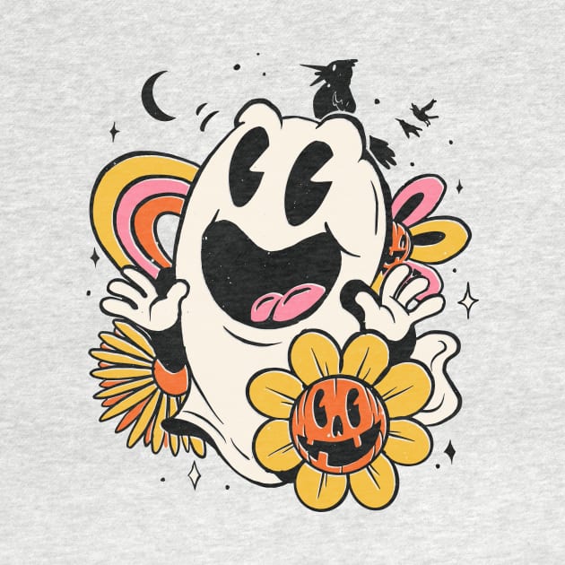 Retro Halloween Ghost Cartoon by SLAG_Creative